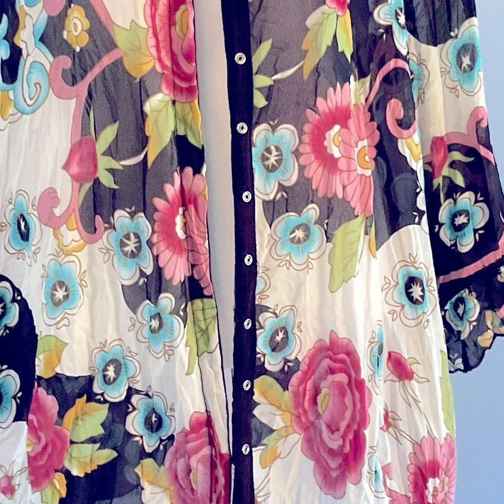 Agora Floral Beaded Ruffle Boho Blouse Snap Front Size 2X - Picture 16 of 16